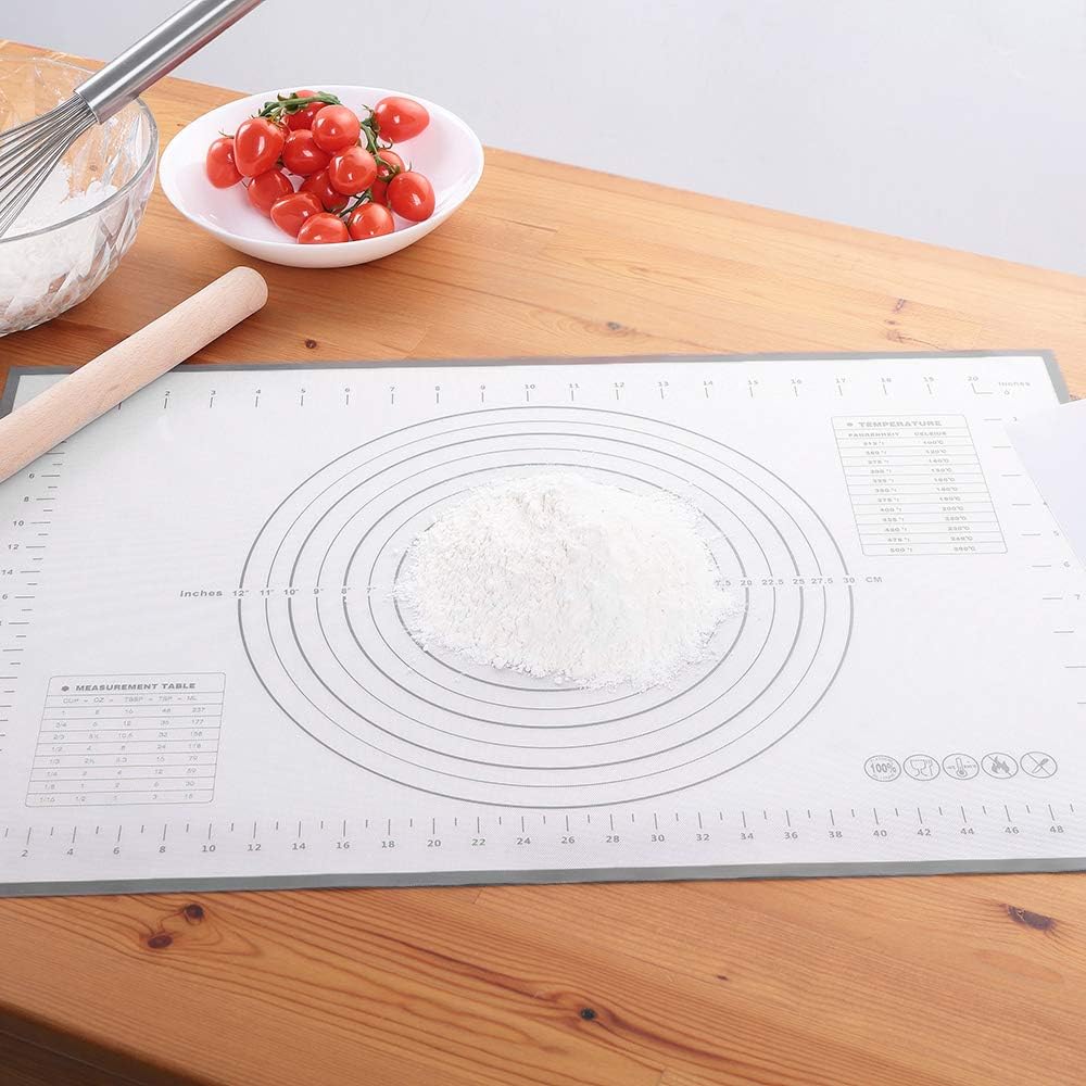 Silicone Baking Mat，Non Stick Rolling Dough with Measurements for Pie Pizza Cookies Fondant Making，Extra Thick Non Slip Silicone Pastry Mat