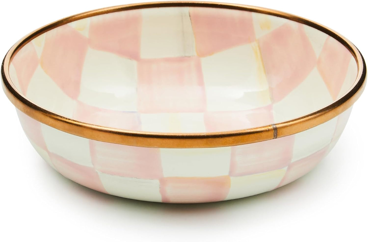 MACKENZIE-CHILDS Enamel Relish Dish, Small Serving Bowl for Entertaining, Pink-and-White Rosy Check