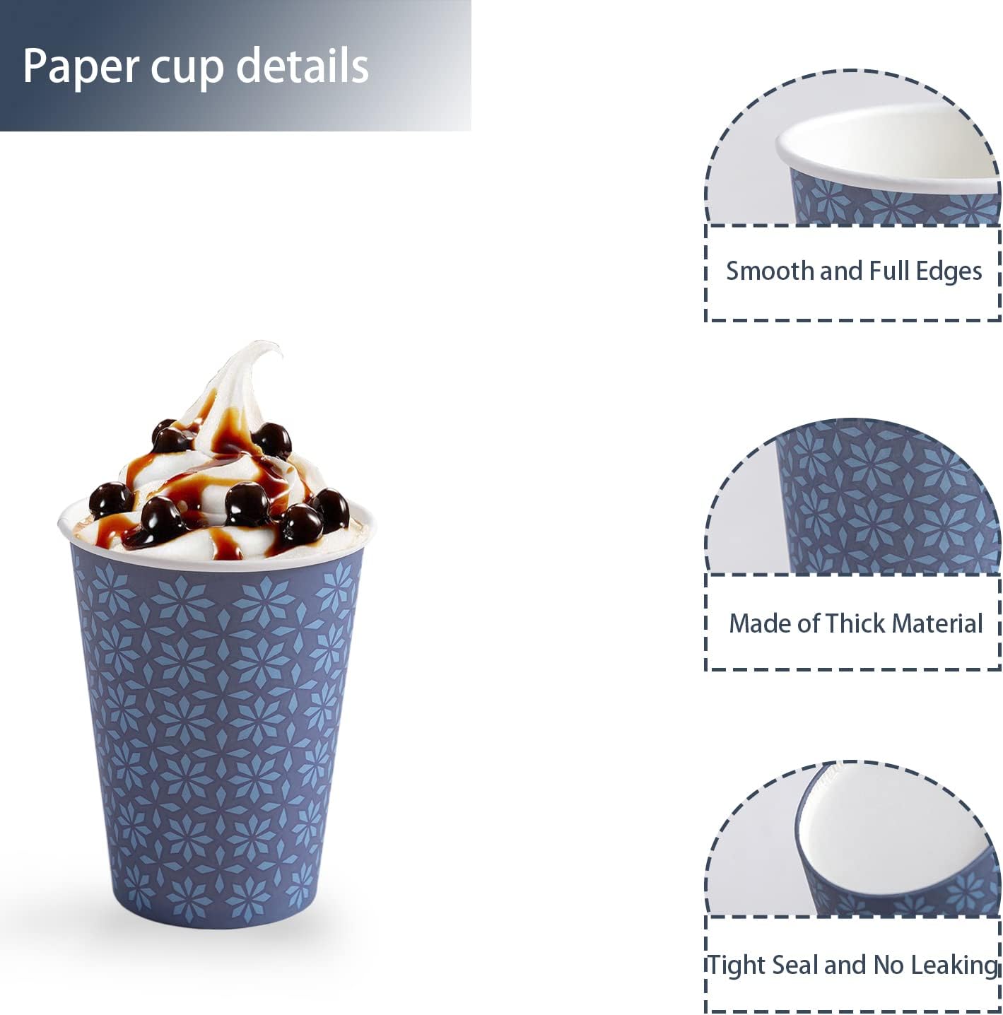 300 Pack Paper Cups 8 oz, Disposable Hot/Cold Beverage Drinking Cups, 8 OZ Paper Coffee Cups, Navy Floral Coffee Cups for Party, Picnic, Travel, and Events.