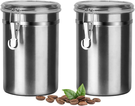 Stainless Steel Food Container with Clear Lids Airtight Container Stackable Small Canisters Kitchen Pantry Storage for Cereal, Snacks, Candy, Herbs, Spices, Sugar, Tea (1.8L Silver-2)
