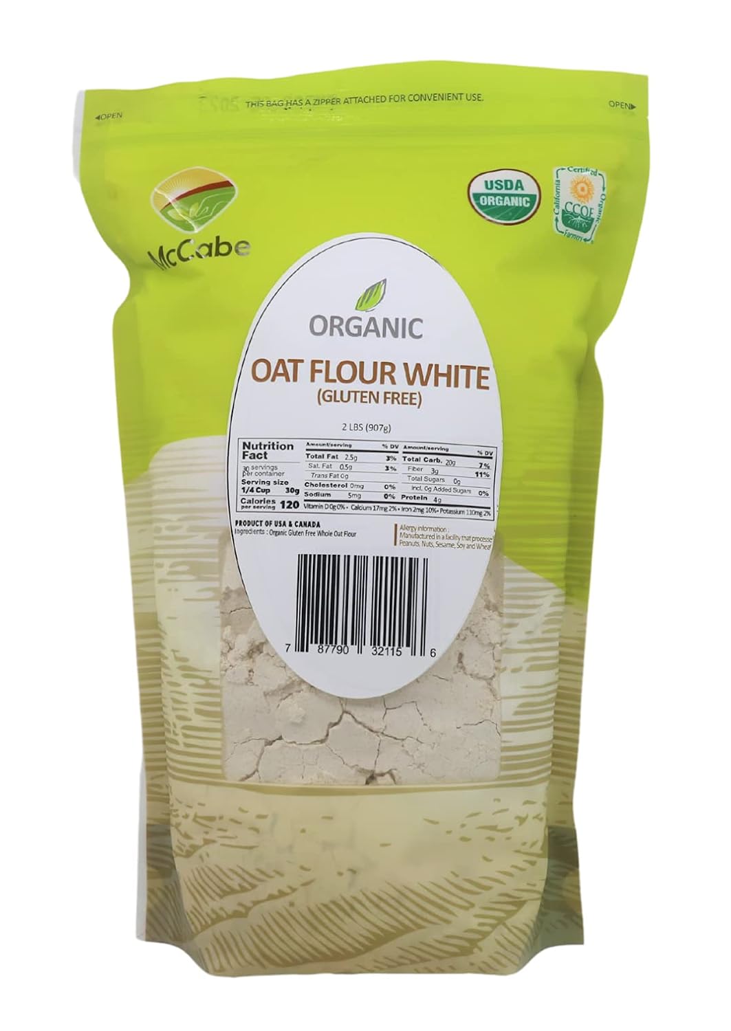 McCabe Organic Oat Flour White - Oat Flour Organic | Rich with Fiber & Minerals | USDA and CCOF Certified | Product of USA | 2Lbs