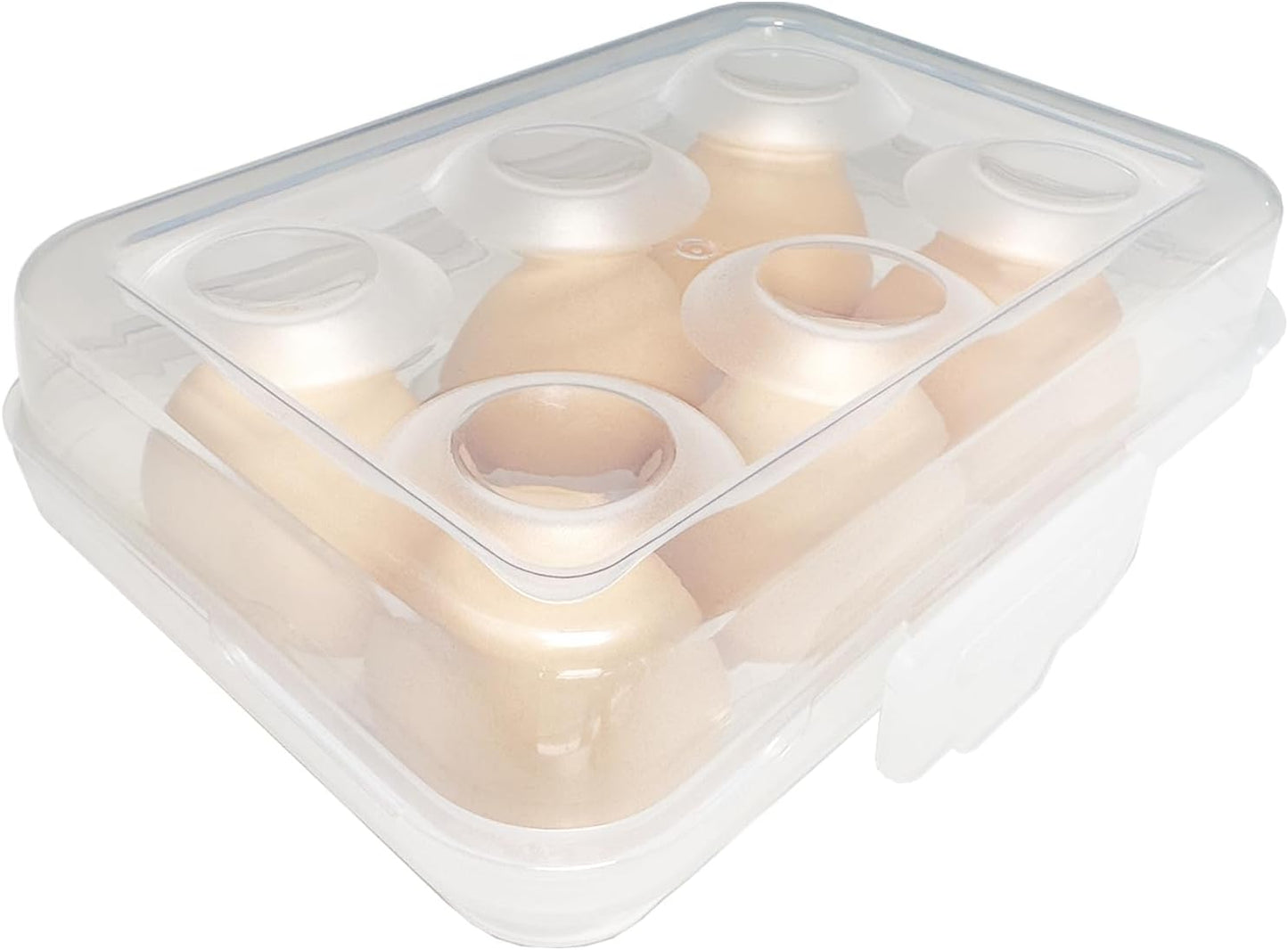 Egg Holder Camping, Egg Holder for Fridge, Portable Egg Tray with Lid, Stackable Egg Storage with Safety Buckle, 6 Grid Egg Container, Clear White