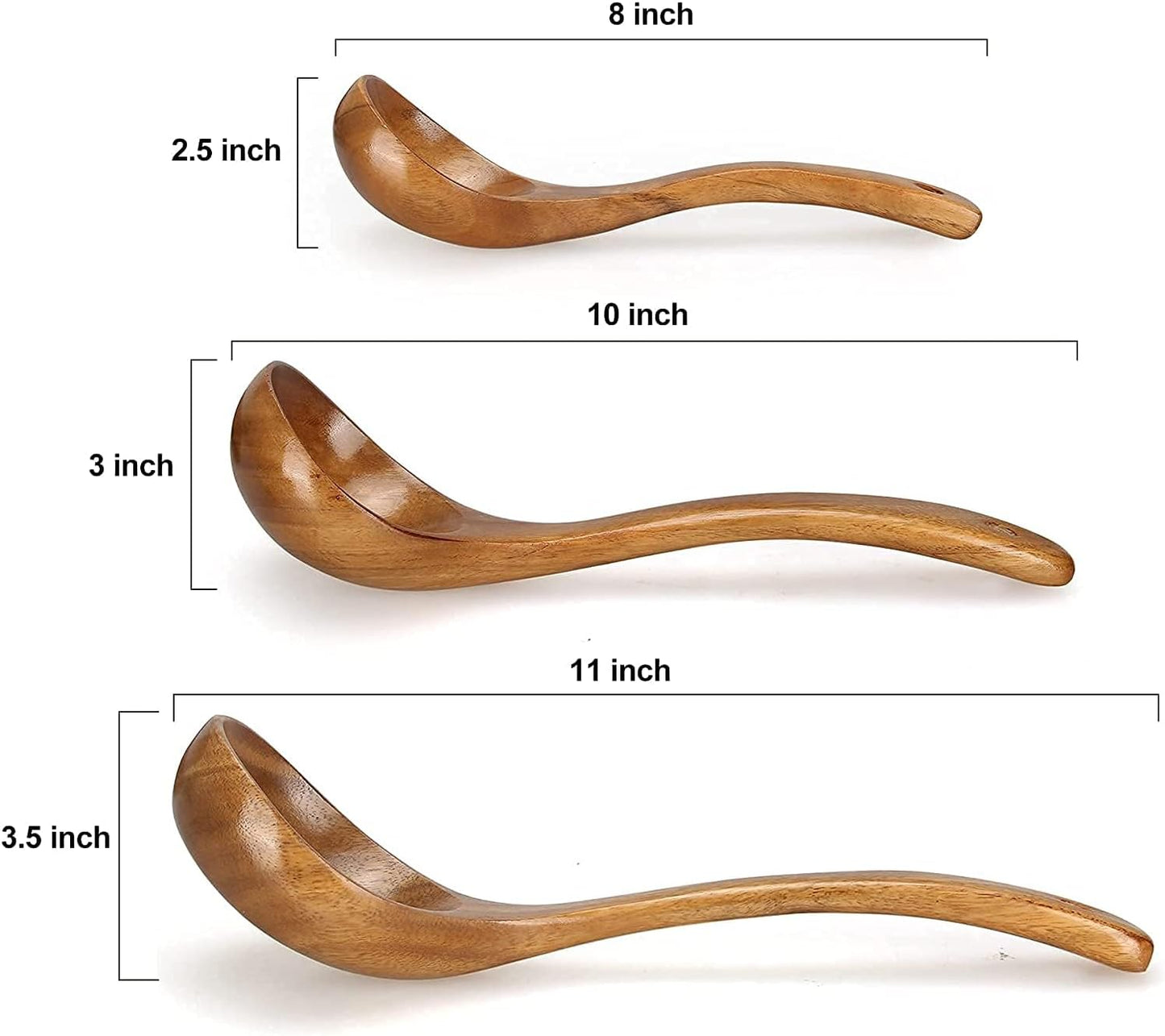 3 Pack Wooden Ladles for Serving Spoon Soup Ladle Wood Spoons for Cooking Ladel Large Bamboo Kitchen Tools Ladles Big Spaghetti Spoon Laddle Non Toxic Soup Spoons Teak deep Ladle