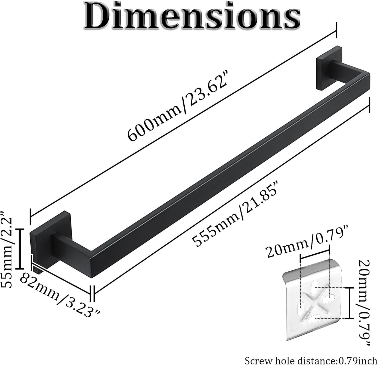Alise Black Towel Bars,23.62 Inch Towel Holder Towel Racks for Bathroom and Lavatory,SUS304 Stainless Steel Hand Towel Hanger Rail Wall Mount,Useable Length 21.85 Inch Towel Bar, GYT060-B