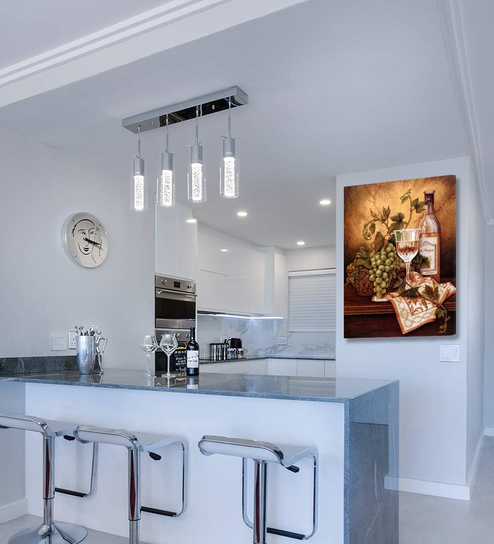 Looife Kitchen Wine Bottle Canvas Wall Art, 12x16 Inch Vintage Painting Wine Glass Cup Picture Prints Wall Decor, Modern Art Deco for Dining Room and Bar Wall Decoration, Ready to Hang