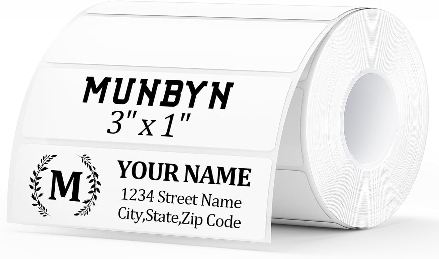 MUNBYN 3x1 Inch White Thermal Labels, Strong Adhesive, Thermal Sticker Labels for Price, Mailing, Name, 1000 Sheets/1 Roll