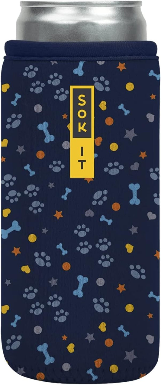 Sok It CanSok Sleeve for Beer & Soda Insulated Neoprene Cover (Paws and Bones, 12oz Slim Can Sleeve)