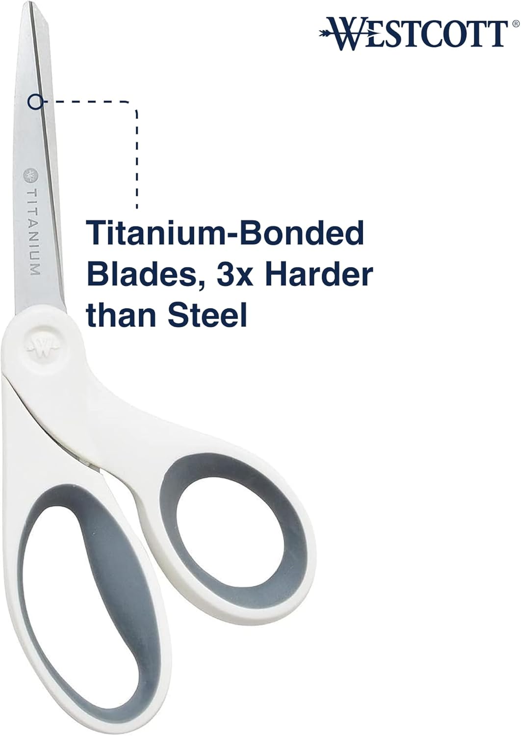 Westcott 8" Bent Craft Scissors with Titanium-Bonded Blades for Heavy-Duty Use (White or Blue, Colors May Vary)