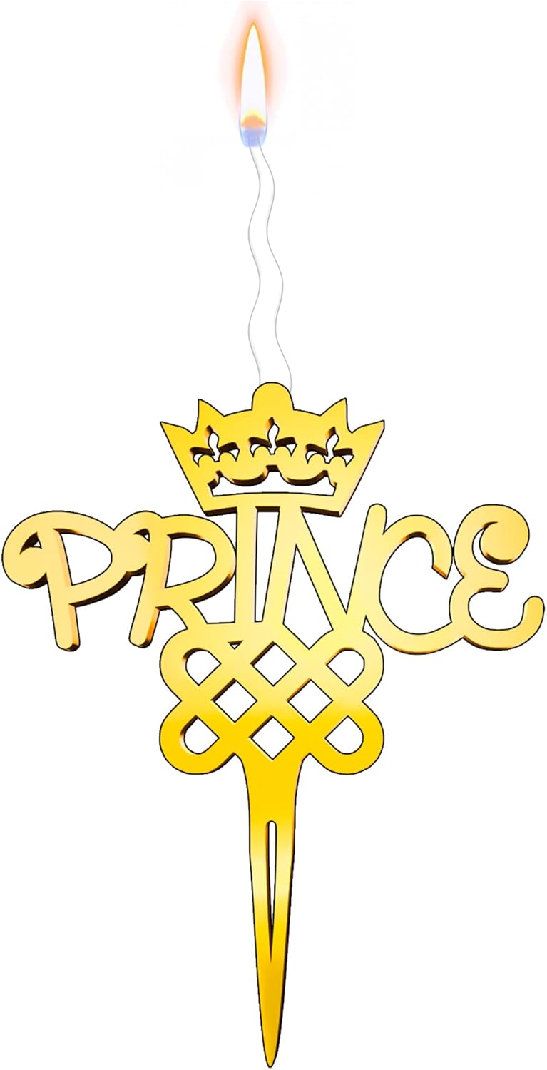 Prince Reusable Gold Romantic Cake Candle - Luxury Cake Topper Candle for Birthdays, Weddings & Anniversaries - Reusable Food Safe Acrylic, Shiny Mirror Finish - Happy Birthday Cake Topper Decor