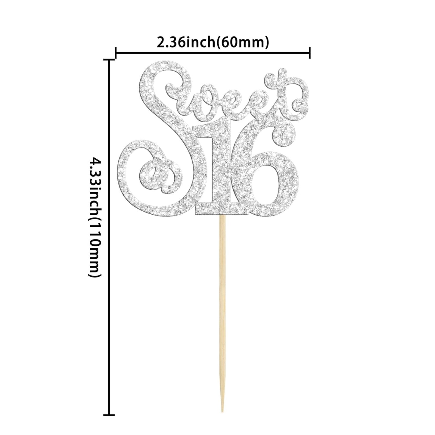 Gyufise 24 Pack Happy Sweet 16 Cupcake Toppers Glitter Sixteen 16th Birthday Cupcake Picks Cheers to 16 Years Old Cupcake Decorations for 16th Birthday Anniversary Party Cake Supplies Silver