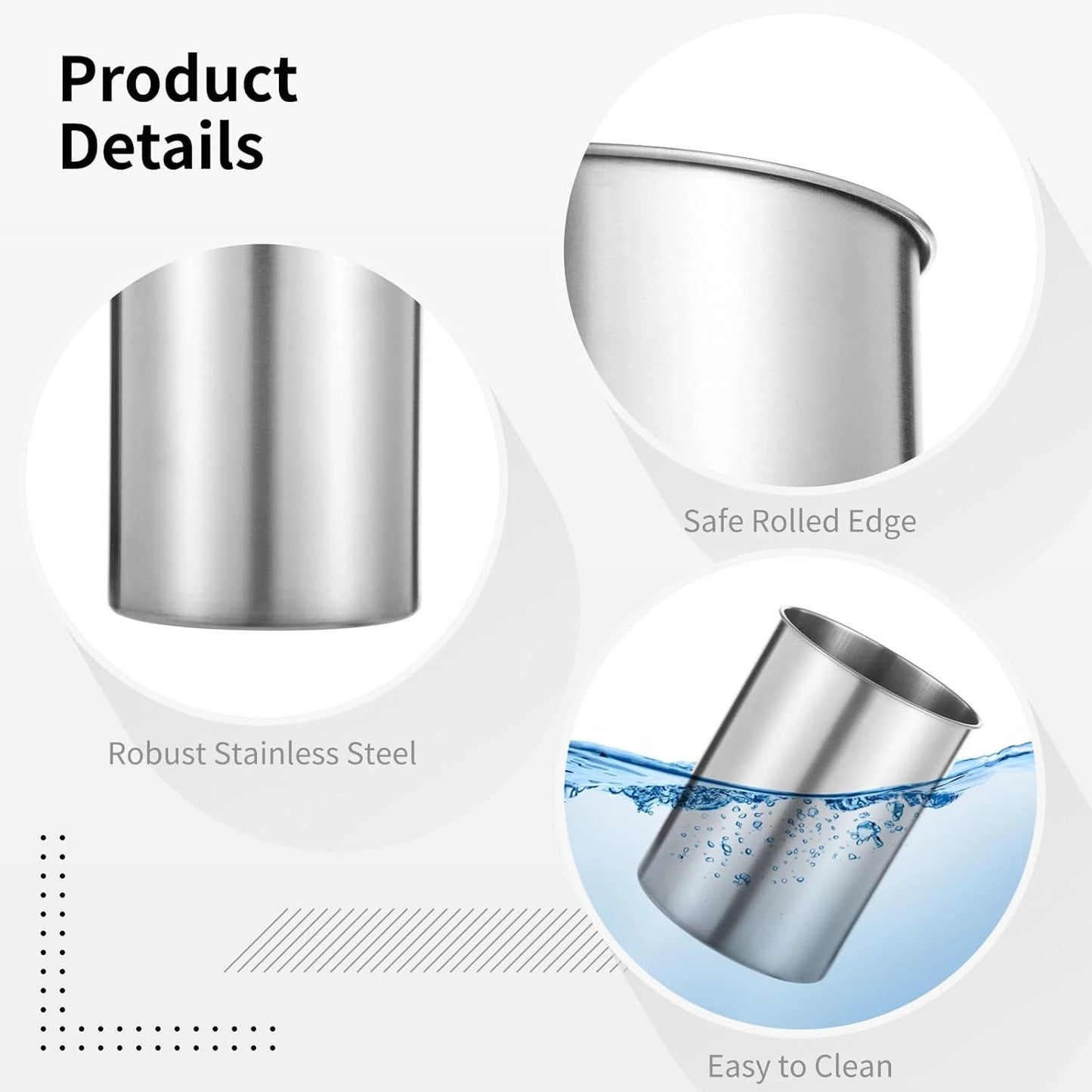 3 PCS Stainless Steel Kitchen Utensil Holders, 5.5 x 7.3 in Cylinder Kitchen Countertop Organizer, Dishwasher Safe Cooking Utensil Holder, Large Capacity for Cafe Restaurant Bakery