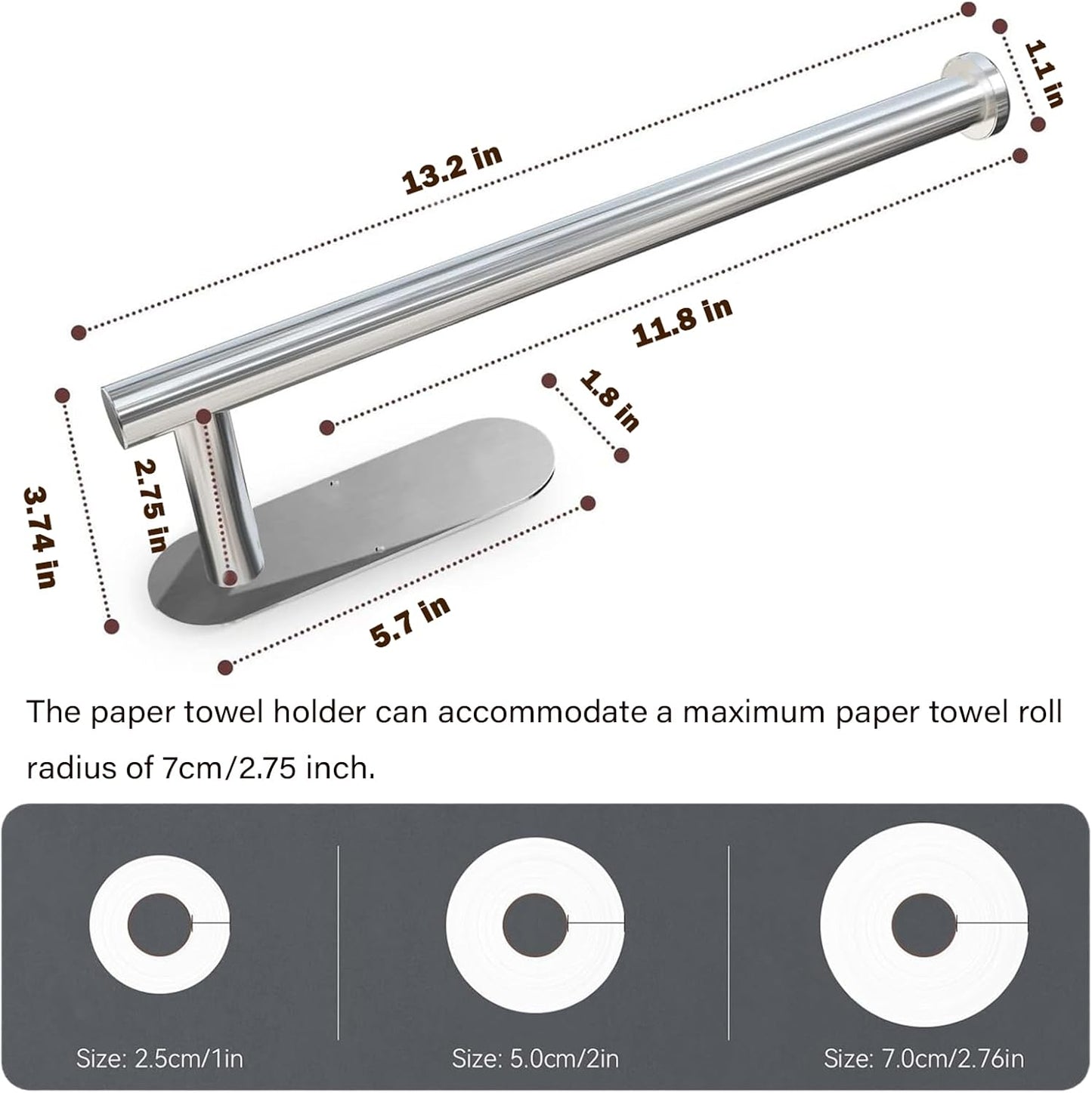 Self Adhesive or Drilling Paper Towel Holder Under Cabinet,Silver Stainless Steel Hanging Paper Towel Holder Wall Mount for Kitchen Paper Towel,Under Counter Paper Towel Roll Rack for Home,Bathroom,RV