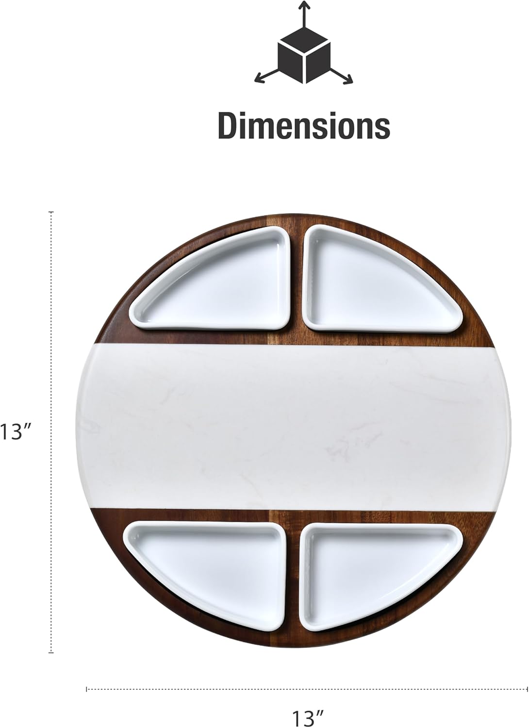 Shanik Upgraded Lazy Susan Cheese Cutting Board Set - Round Acacia Charcuterie Board With 4 Ceramic Bowls - Wedding Gifts - Cheese Serving Platter - Bridal Shower