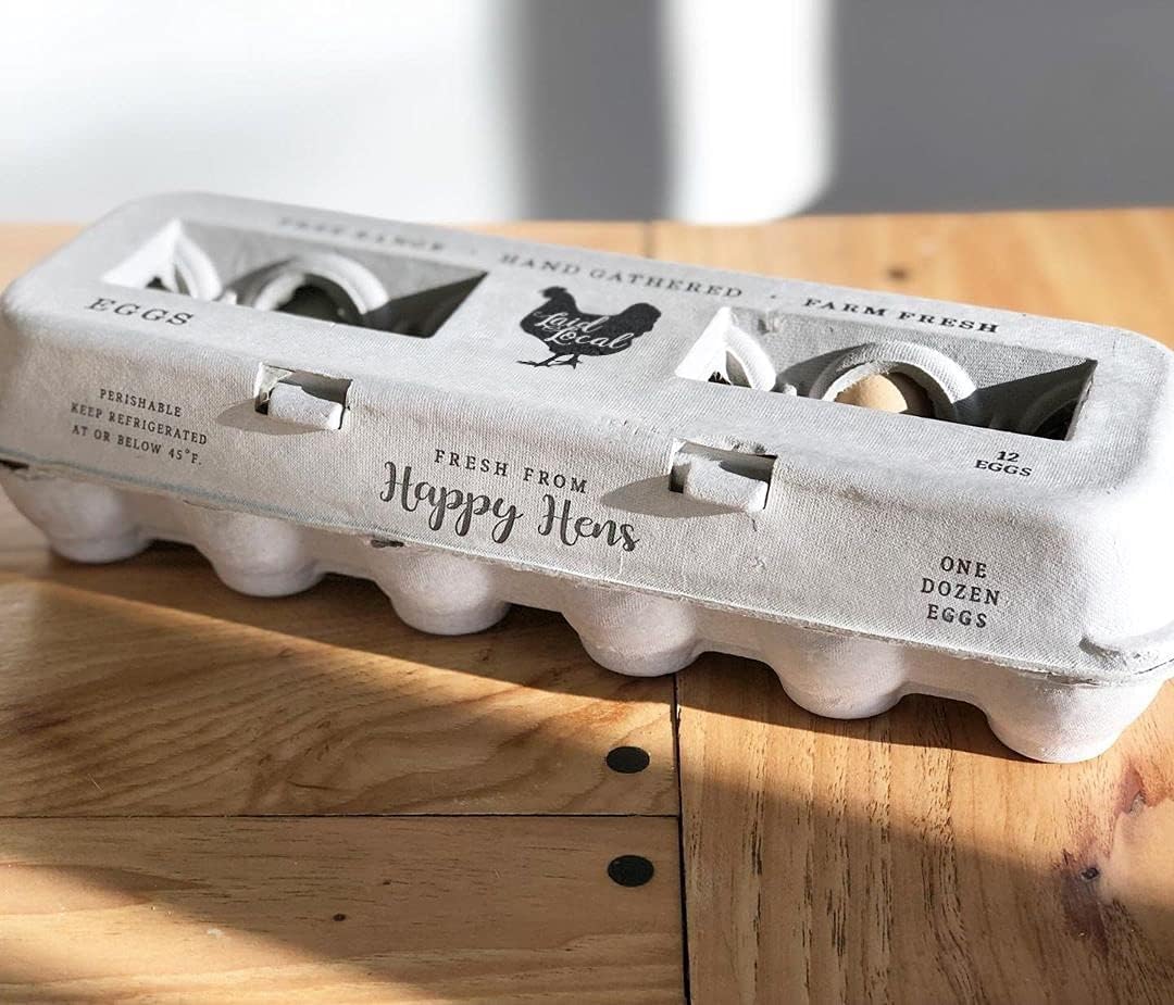 90 Egg Cartons- Adorable Printed Vintage Design for Farm Fresh Eggs, Recycled Paper Cardboard, Sturdy & Reusable, Carton Holds up to XL Chicken Eggs (90, Locally Laid Hen)