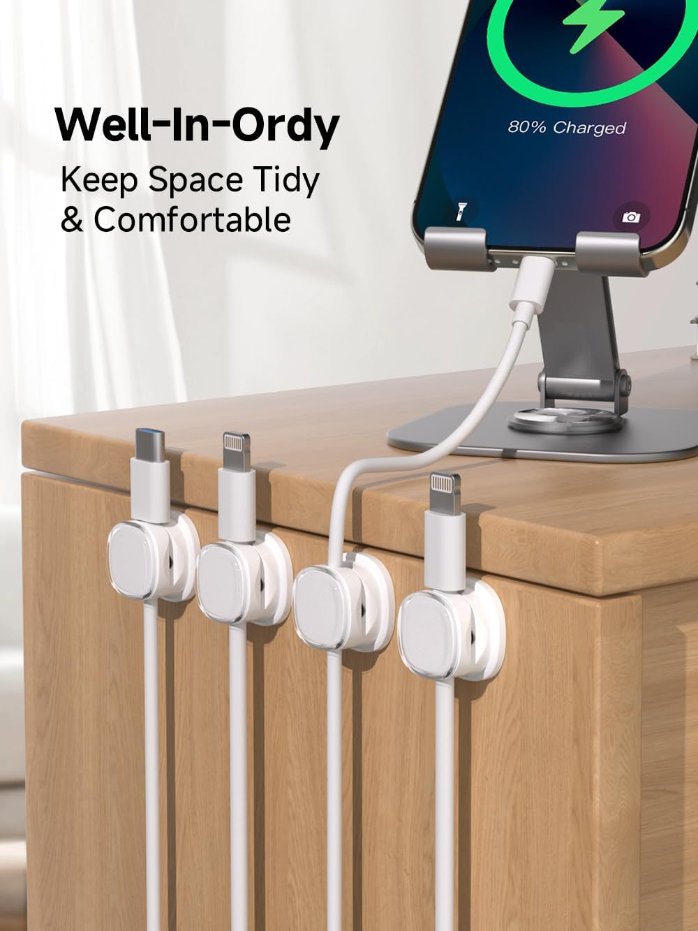 Magnetic Cable Clips, Adjustable Cord Holder Management, Adhesive Wire Keeper Organizer for Home Office Desk Phone PC Car Wall Desktop Nightstand Appliance (9-PCS White)