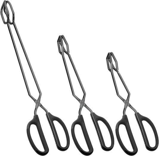 10" 12" 16" Stainless Steel Kitchen Tongs Set, Non-Slip Comfortable Grip Scissor Tongs for Cooking, Grilling & Serving, Set of 3