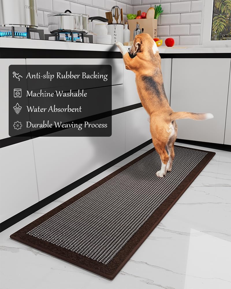 PADOOR Kitchen Rugs and Mats Non Skid Washable - Non Slip Absorbent Kitchen Runner Rugs for Floor, Machine Washable Standing Mats for in Front of Sink,Entryway,Entrance,Door(20"x70",Dark Brown)