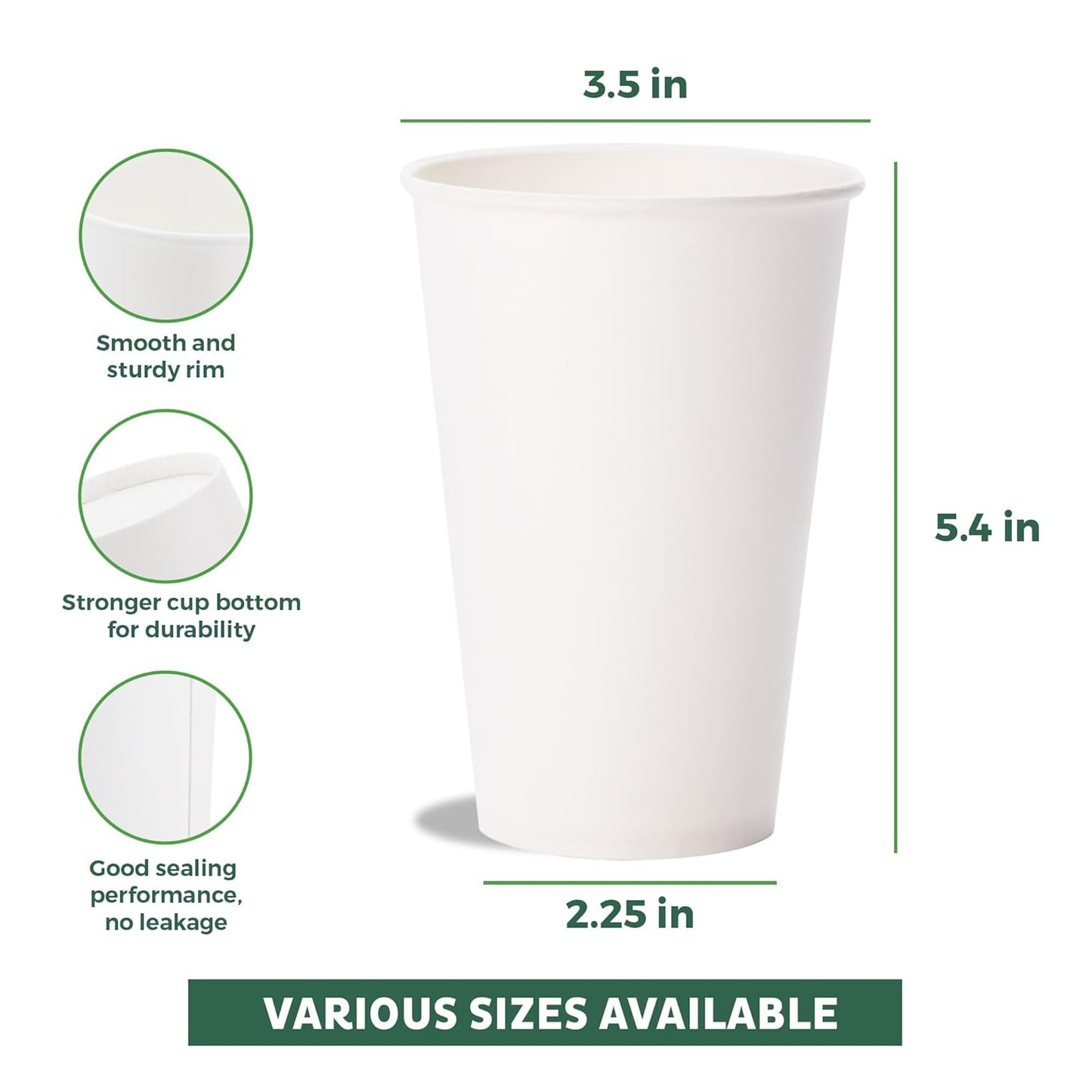Freshware Coffee Cups 16 oz [100 Pack] Disposable Paper Cups for Hot or Iced Coffee Cup, Slushie Cup, Milkshakes, Smoothies, and Tea