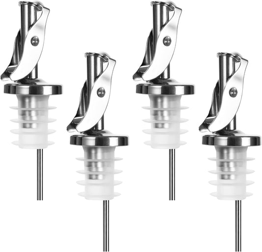 4 Pack Automatic Liquor Pour Spouts, Auto Flip Olive Oil Dispenser Spout, Pour Spouts for Liquor Bottles, Olive Oil Spouts, Bottle Pourers for Alcohol Wine Syrup Home Bar Accessories Silver