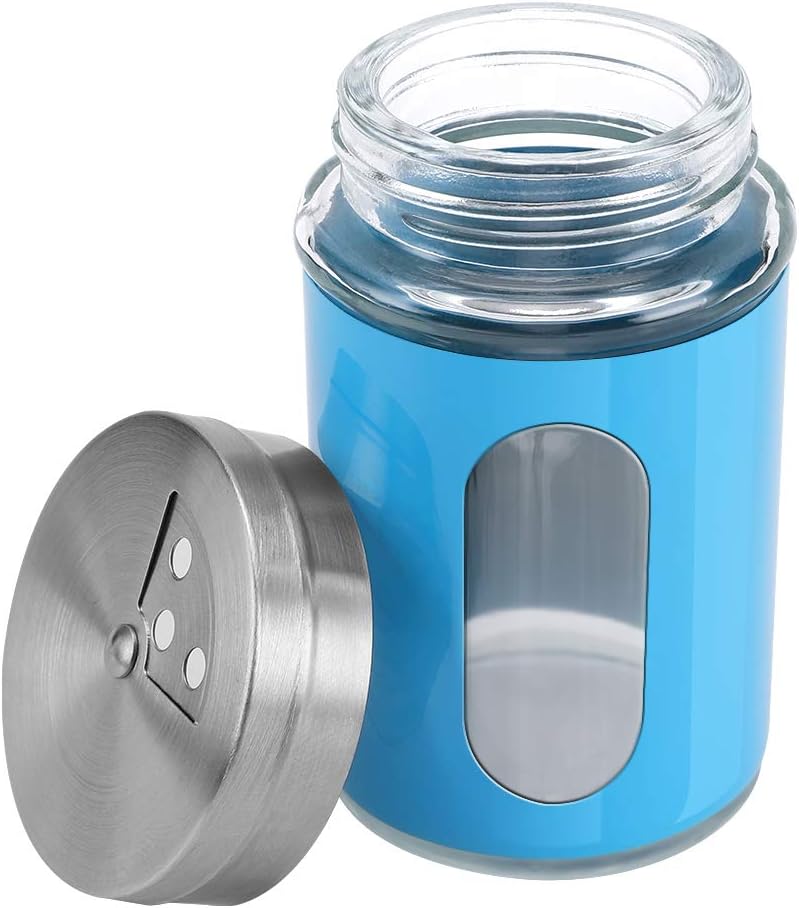 Accmor 2pcs Salt and Pepper Shakers,Stainless Steel Shaker for Salt Powder Sugar Cinnamon Pepper, Spice Dispenser with Adjustable Pour Holes,Blue