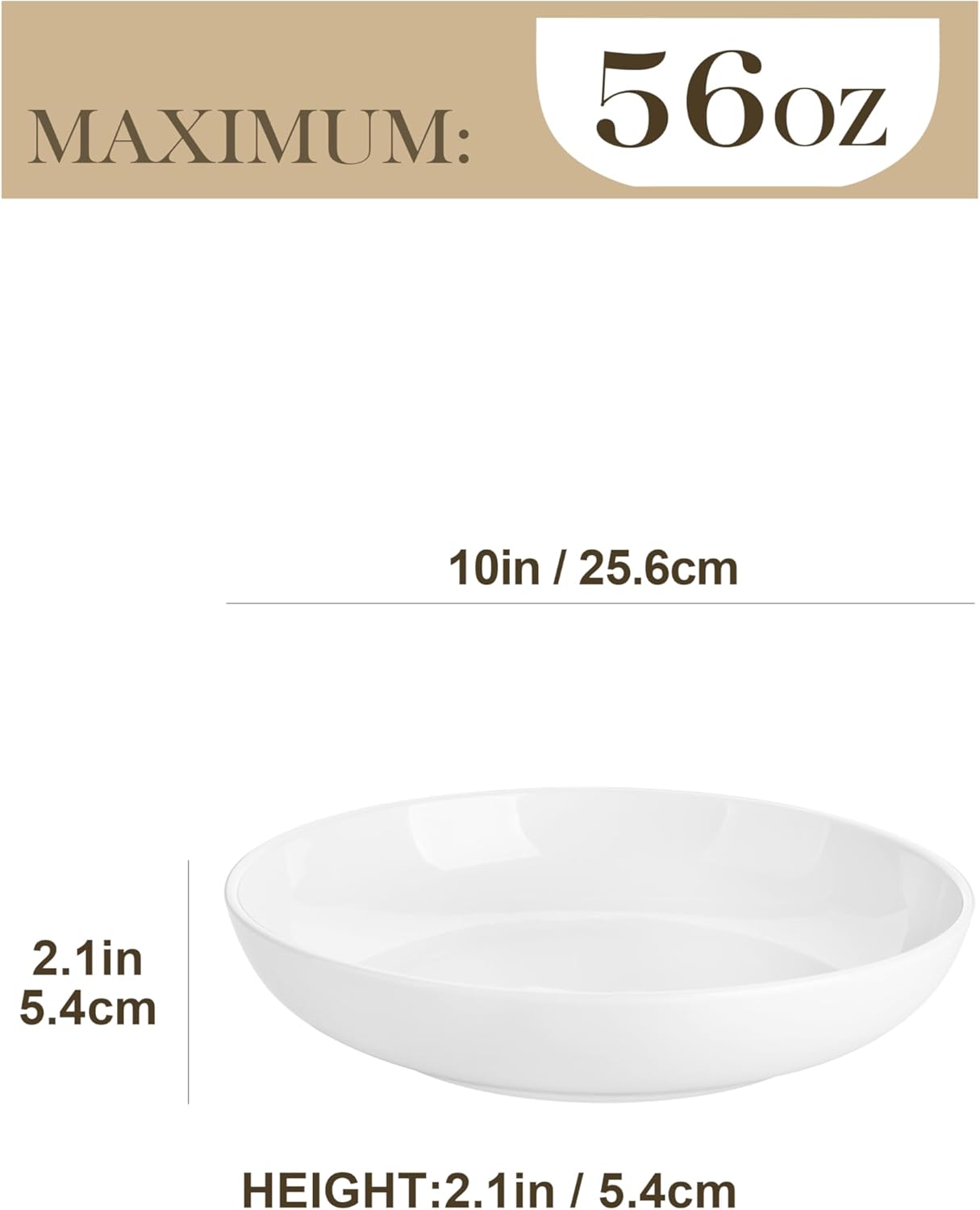 MALACASA 10" Large Pasta Bowls, 56 OZ White Salad Bowls Soup Bowls, Porcelain Serving Bowls Set of 4, Large Kitchen Bowl Plates Pasta Plates, Microwave & Dishwasher Safe, Series REGULAR