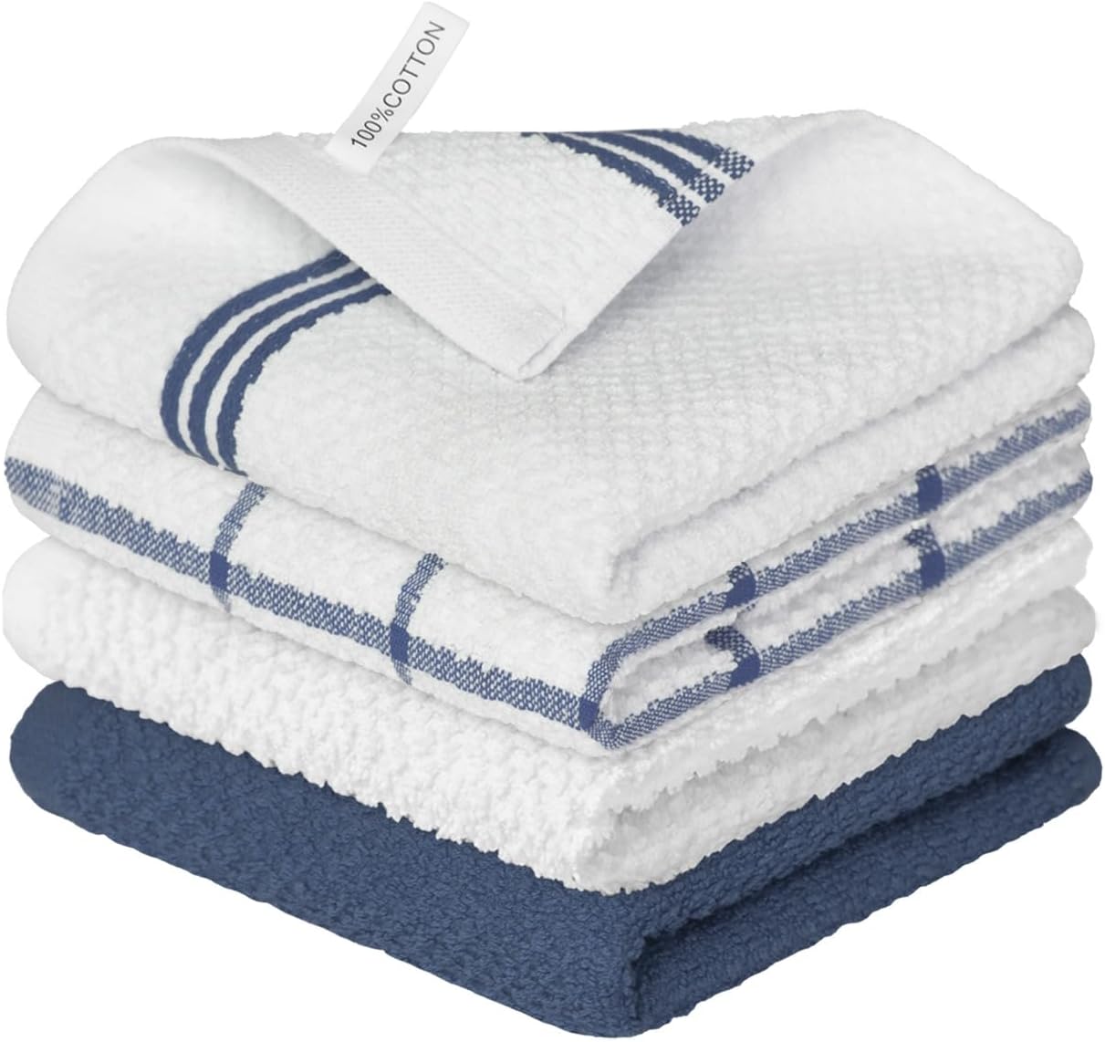 Artoid Mode Ring Spun Cotton Blue Dishcloth Kitchen Towels, 12x12 Inch Ultra Soft Absorbent Quick Drying Household Cleaning Kitchen Rags Set of 4