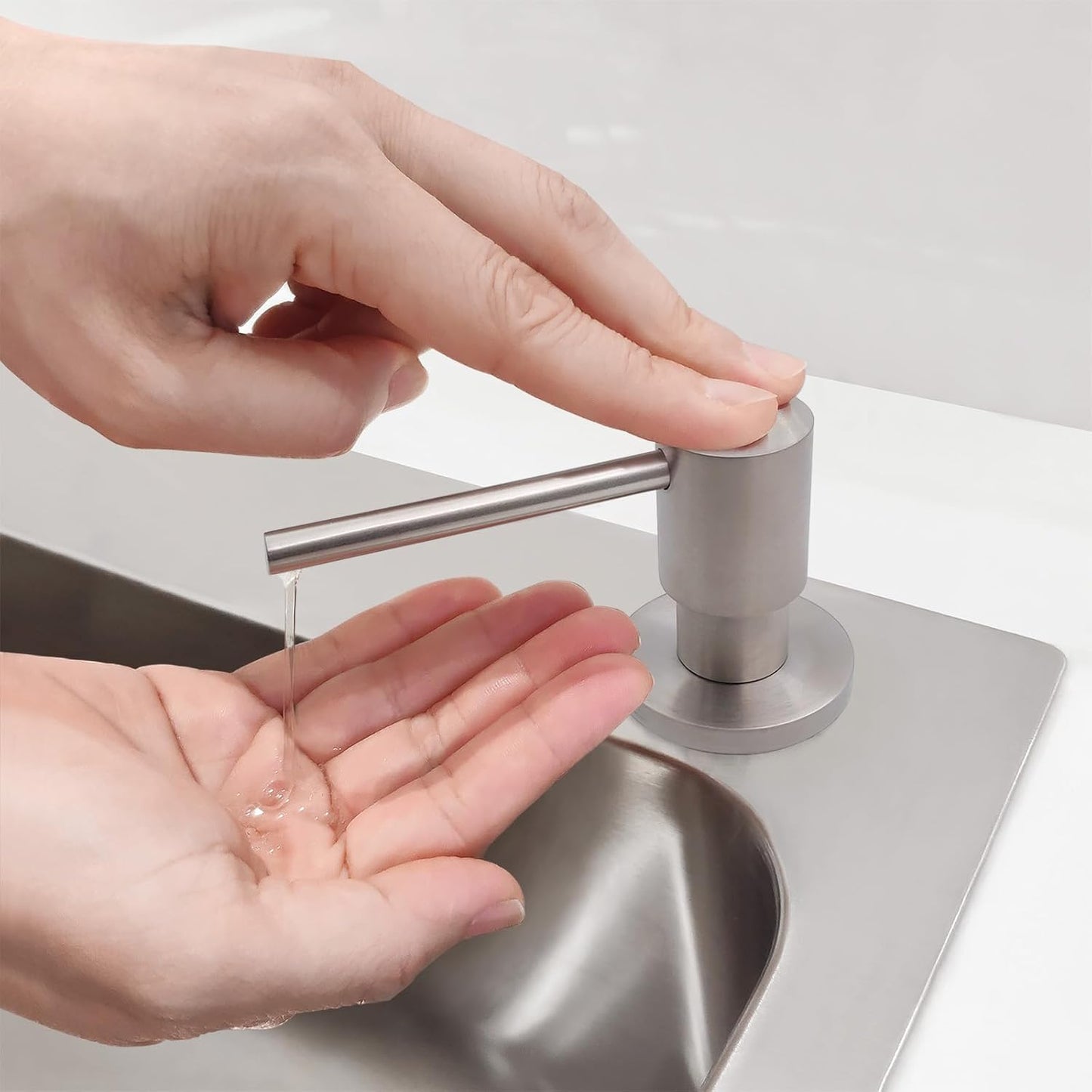 All Brass Soap Dispenser for Kitchen Sink Countertop Sink Soap Dispenser 17 OZ Bottle Built in Refill from The Top with Long Spout (Brushed Nickel)