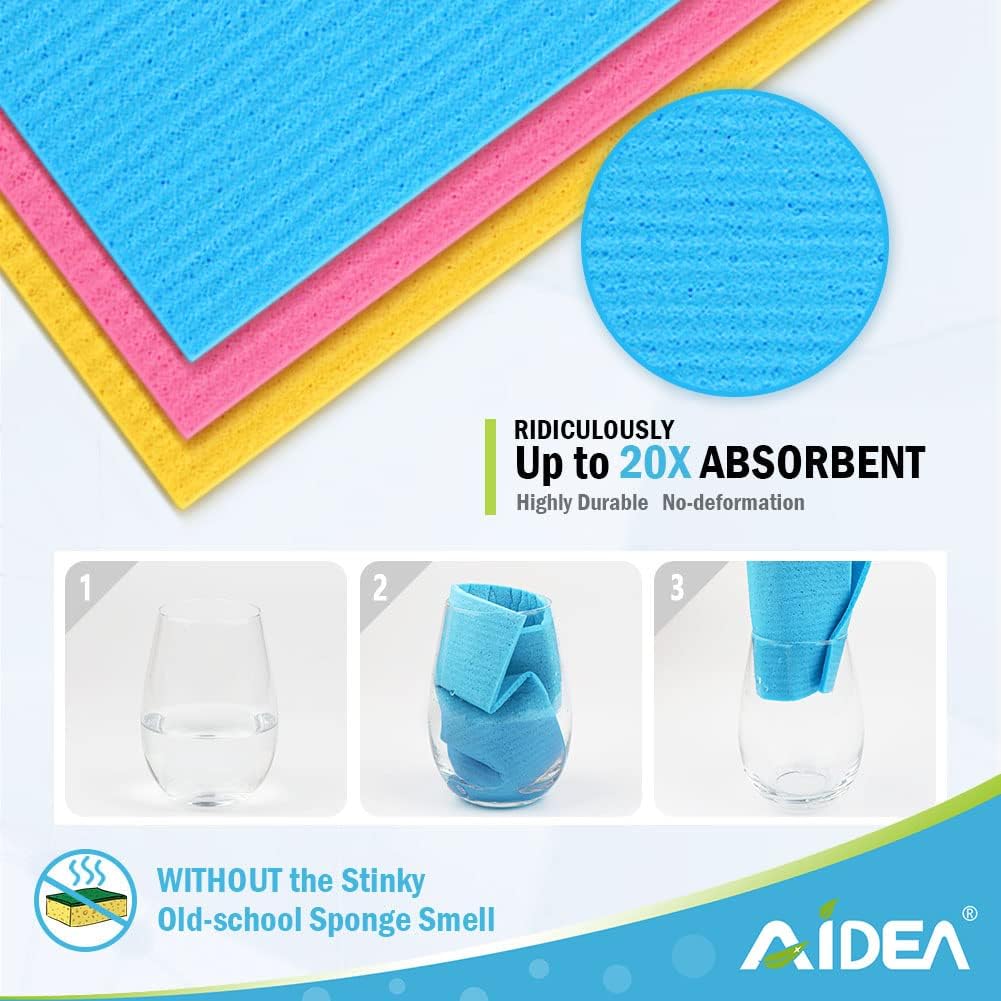 AIDEA Swedish Dish Cloth, 10PK, Swedish Dishcloths for Kitchen, Reusable Paper Towels Washable, Sponge Cloths Kitchen, Absorbent Dish Rags, Dish Towels Cloth, 7"x6"