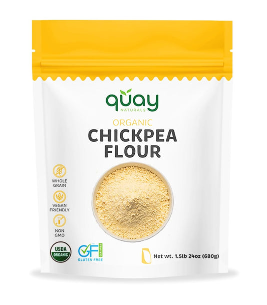 Quay Naturals Organic Chickpea Flour, Garbanzo Bean Flour, 1.5 lb, Non-GMO, Gluten-Free, Vegan. Ideal for Baking, Frying, Flatbreads & Grain-Free Cooking.
