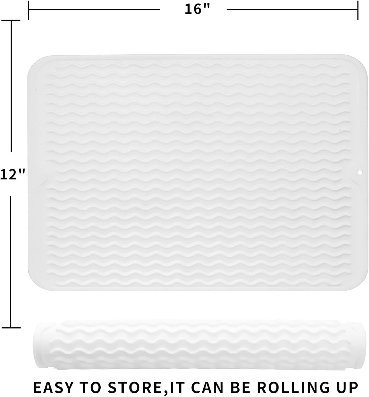 Silicone Dish Drying Mat for Multiple Usage,Easy clean,Eco-friendly,Heat-resistant Silicone Mat for Kitchen Counter or Sink,Refrigerator or drawer liner Translucent L 16 inches x 12 inches