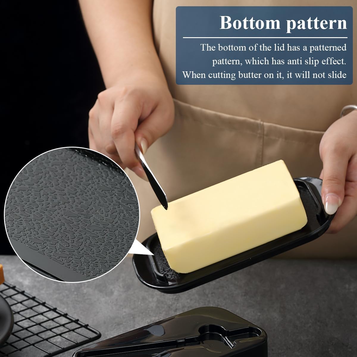 Evanda Butter Dish with Lid for Countertop and Refrigerator Door Shelf with Butter Spreader Knife, Butter Keeper, Plastic Butter Holder Tray Container for West/East Coast Butter