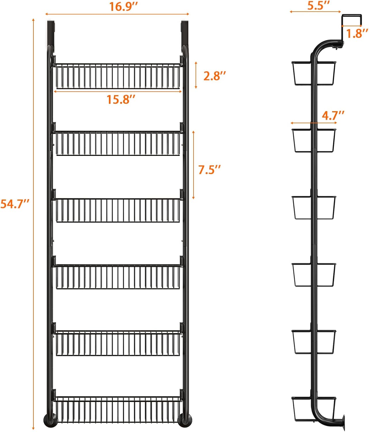 MIAOLI Over The Door Pantry Organizers and Storage, 6-Tier Spice Rack, Home & Kitchen Storage Shelves for Cabinet, Large Capacity Hanging Seasoning Organizer, Laundry Room Organization, Black