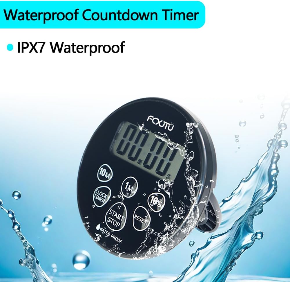 FCXJTU Digital Waterproof Shower Clock Timer, Bathroom Shower Countdown Timer with Alarm, Magnetic Back, Stand for Kitchen Cooking Dark Black