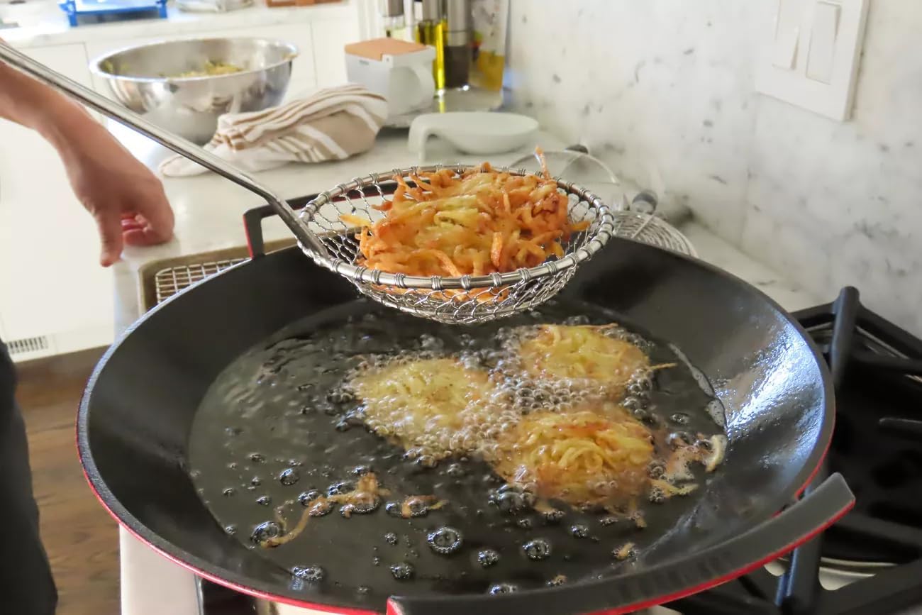 Spider Skimmer Strainer Spoon, 5-Inch Diameter, Stainless Steel Kitchen Wok Food Scoop