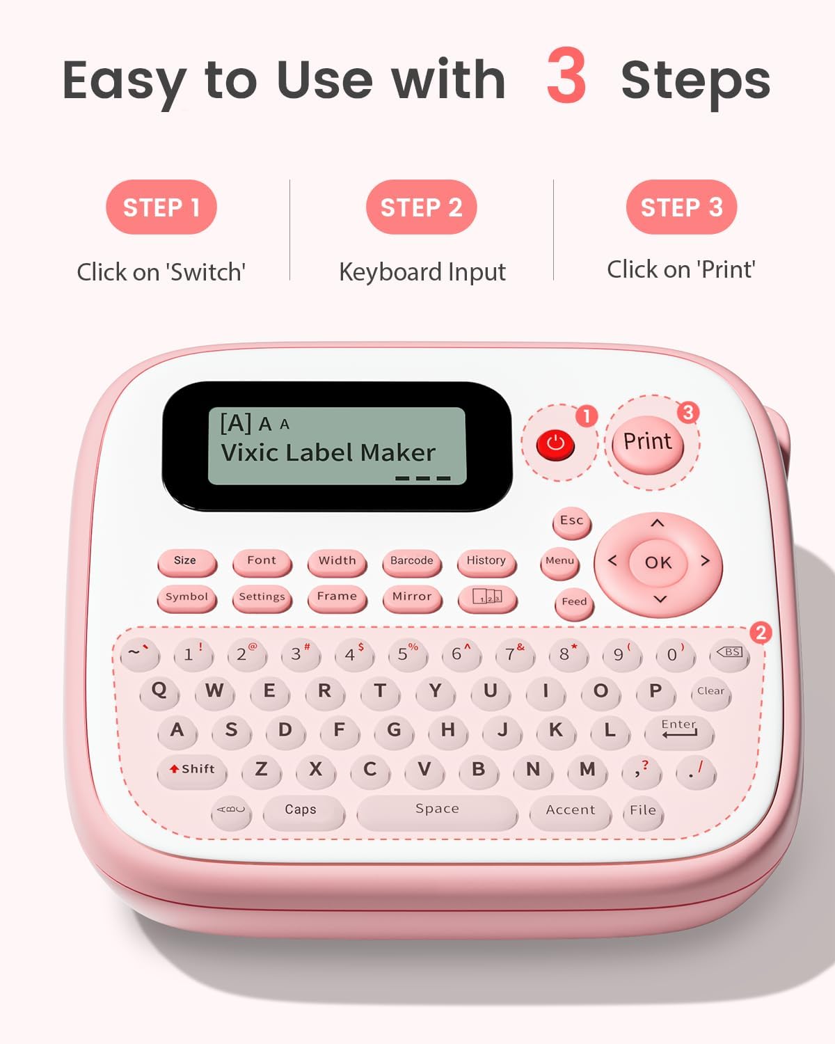 Pink Label Maker, D210S Label Maker with Tapes Waterproof, Handheld Label Makers Labeler Includes USB-C for Power, Easy-to-Read Screen, Multiple Fonts Icons Frames for Home Office Organization