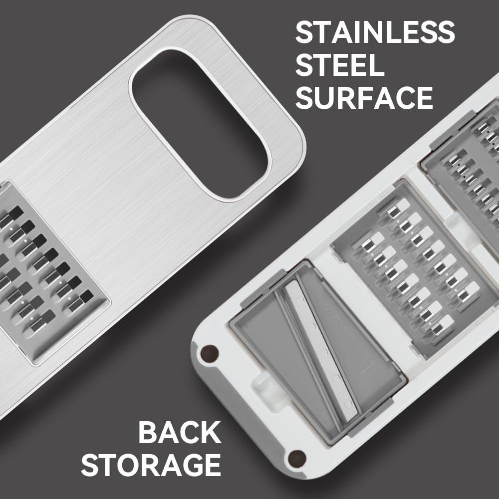 KEOUKE Multifunctional Mandoline Slicer Stainless Steel Surface - Interchangeable 6 Blades, Magnetic Back Handheld Vegetable Cutter with Hand Guard for Kitchen, Onion, Garlic, Safe Food Slicer