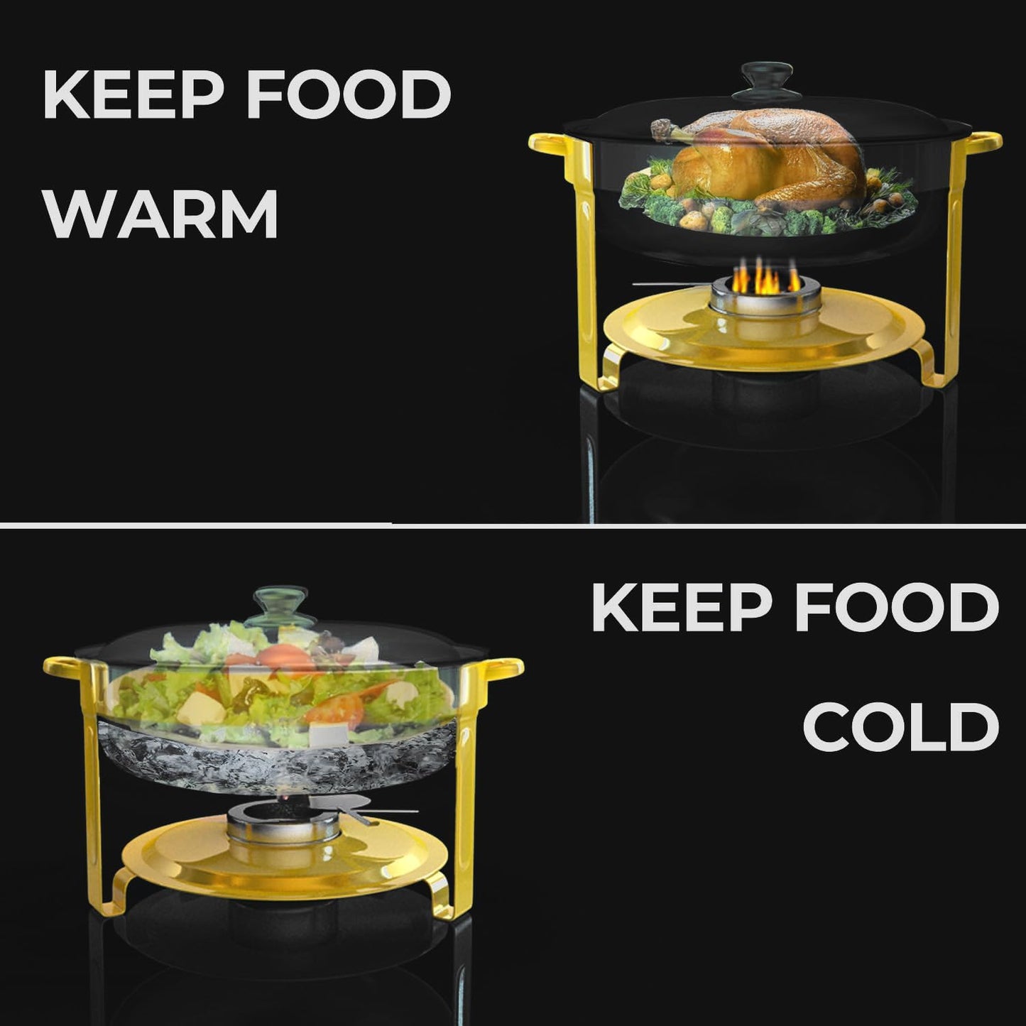 Chafing Dishes Buffet Set 4 Pack 6QT, Stainless Steel Food Warmers for Catering, Parties & Events, Gold and Silver Colors Chafing Dish Buffet Set