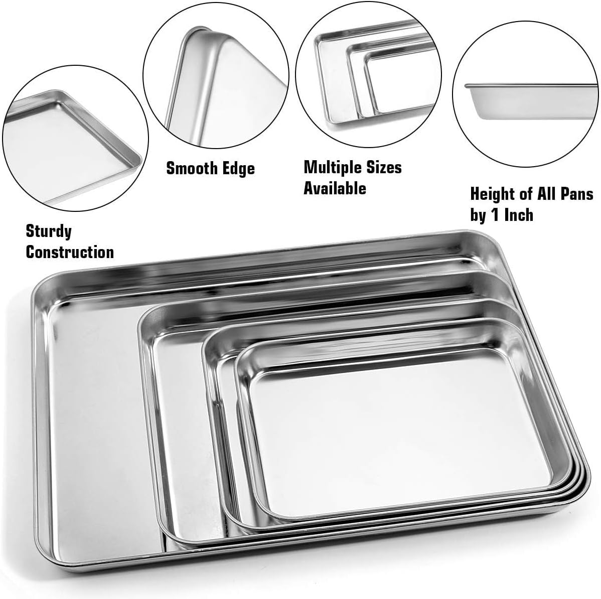Baking Sheet with Silicone Mat Set, Set of 8 (4 Sheets + 4 Mats), Stainless Steel Cookie Sheet Baking Pans with Reusable Silicone Baking Mat, Non Toxic & Heavy Duty & Easy Clean