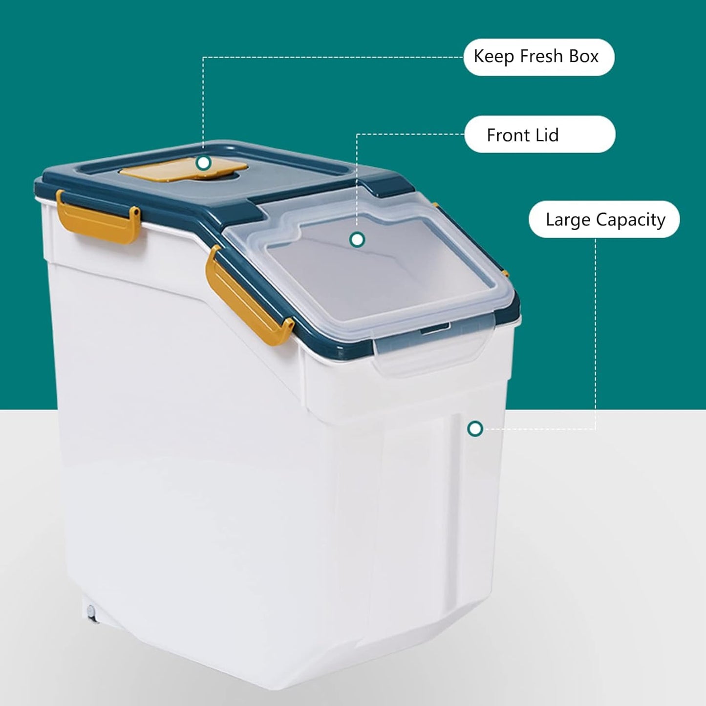 PENCK Large Flour Storage Container 25lbs, 2 Pack Airtight Rice Dispenser, BPA Free Plastic Cereal Grain Organizer Dog Cat Food Bin with Measuring Cup&Scoop for Kitchen Counter Top(Blue)