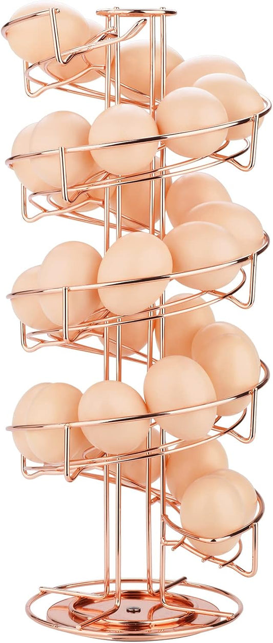 Toplife Spiral Design Metal Egg Skelter Dispenser Rack, Storage Display Rack, Rose Gold