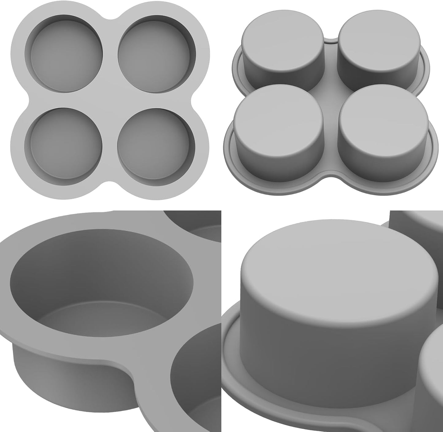 Silicone Egg Bite Molds- 4 Cups Air Fryer Egg Mold, Silicone Egg Molds Ideal For Muffins, Cakes, Pies, Breads (2 Pcs Red + Gray)