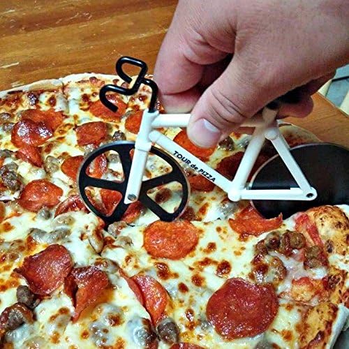 Bicycle Pizza Cutter - TOUR de PIZZA - Dual Stainless Steel Non-Stick Cutting Wheels - Display Stand - The Bike Pizza Cutter is Dishwasher Safe
