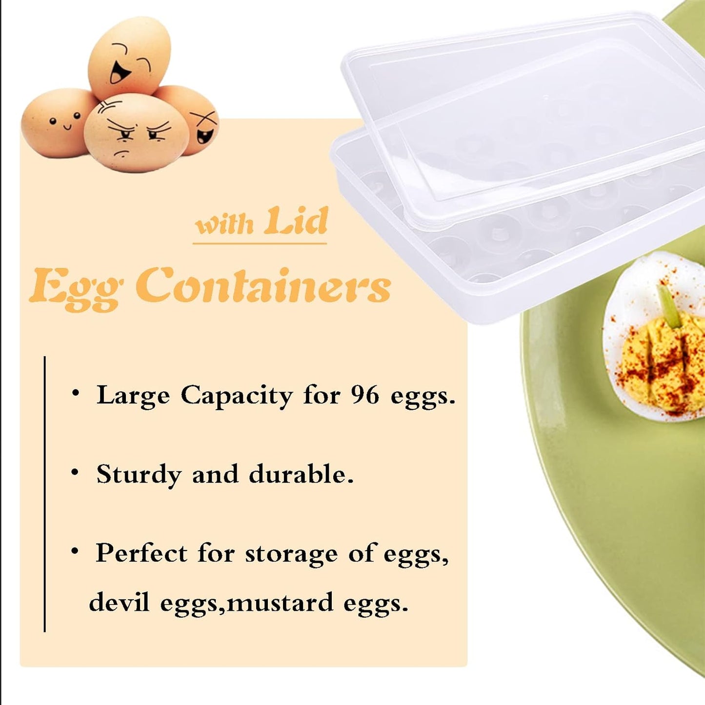 96 Egg Holders for Refrigerator,4 Set Clear Deviled Egg Tray with Lid,Plastic Egg Storage Container,Egg Organizer for Protect and Keep Fresh,24 Egg Tray x 4 Pack