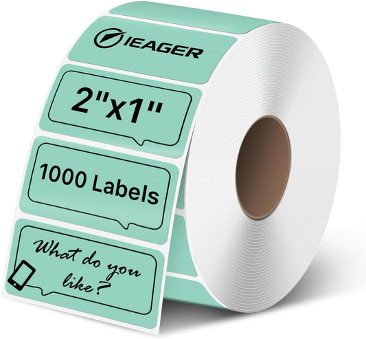 iEager 2x1 Inch Thermal Labels, Green Rectangle Thermal Printer Stickers, Durable Shipping Label Printer Sticker for Barcode, Name, Address, 1000 Labels/Roll