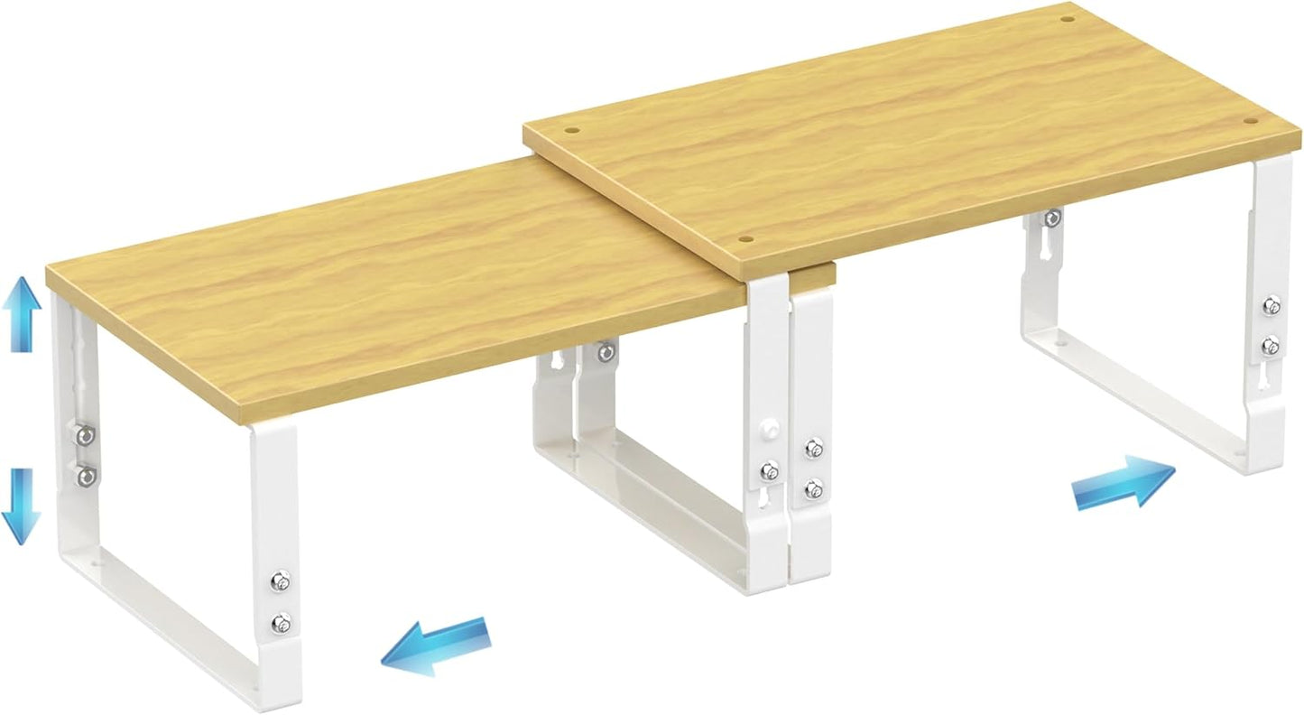 Expandable Kitchen Cabinet Organizer Shelves – Stackable Adjustable Metal and Wood Storage Racks for Countertop, Pantry, Garage Set of 2 Spice Rack – Easy Assembly, Space-Saving(1 Pack/Medium/White)