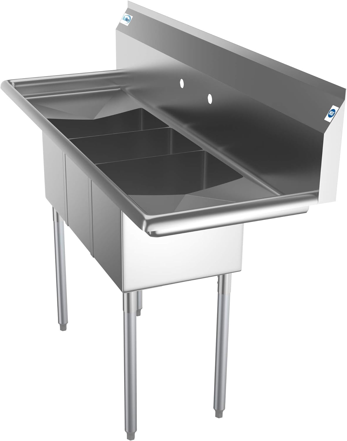 KoolMore - SC101410-12B3 3 Compartment Stainless Steel NSF Commercial Kitchen Sink with Right and Left Drainboards - Bowl Size 10" x 14" x 10", Silver