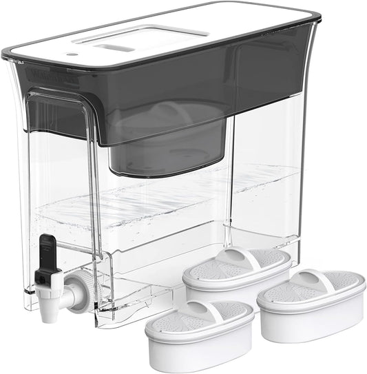 Waterdrop 35-Cup Slim Water Filter Dispenser, Large Capacity Water Filter Pitcher, 200-Gallon Long-Life, 5X Lifetime, Reduces Chlorine, PFOA/PFOS and More, BPA Free, Black (with 3 Filters)