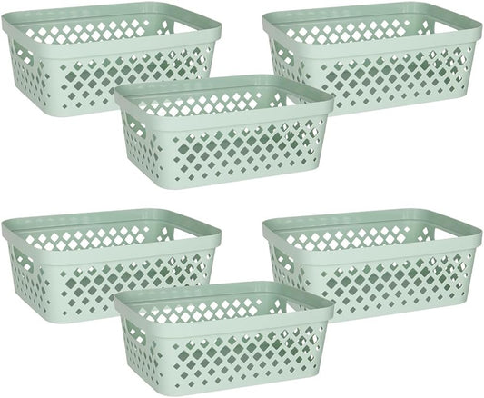 Glad Plastic Storage Basket Set, Value Pack of 6 | Open Storage Bins for Shelves, Bathroom, Pantry, Closet | Nesting Organizer Boxes with Handles, 2 Gallon, Sage