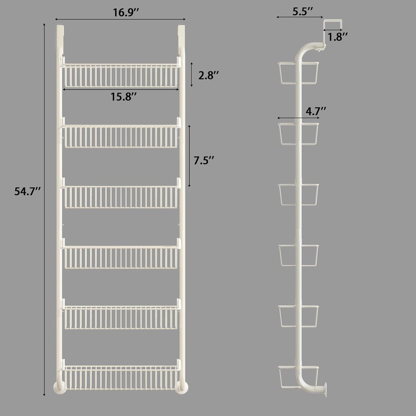 MIAOLI Over the Door Pantry Organizers and Storage, 6-Tier Spice Rack, Home & Kitchen Storage Shelves for Cabinet, Large Capacity Hanging Seasoning Organizer, Laundry Room Organization, White