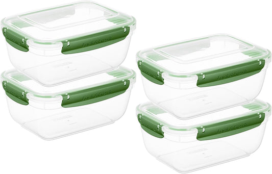 Superio Plastic Food Storage Containers with Airtight Lids, 4 Pack- 80 Oz, BPA Free, Leakproof, Stackable, Microwave, Dishwasher, Freezer Safe, Green
